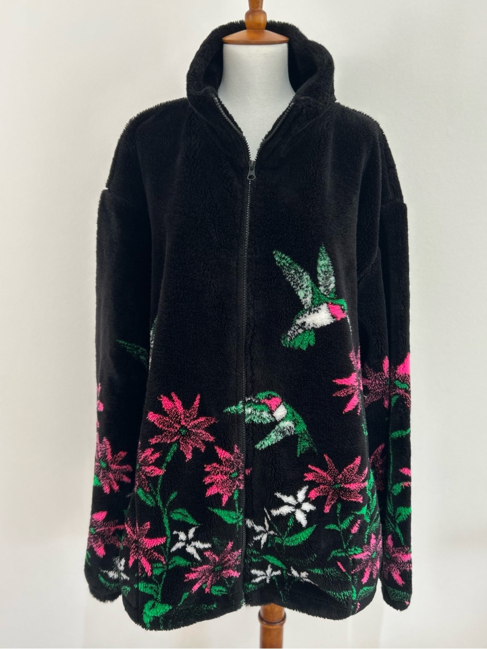 Black Mountain Hummingbird Floral Fleece Zip Coat Vintage 90’s Jacket Size 2X